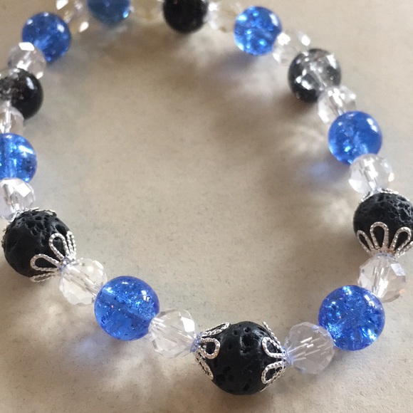 HANDMADE Aromatherapy bracelet blue and crystal - Picture 2 of 2